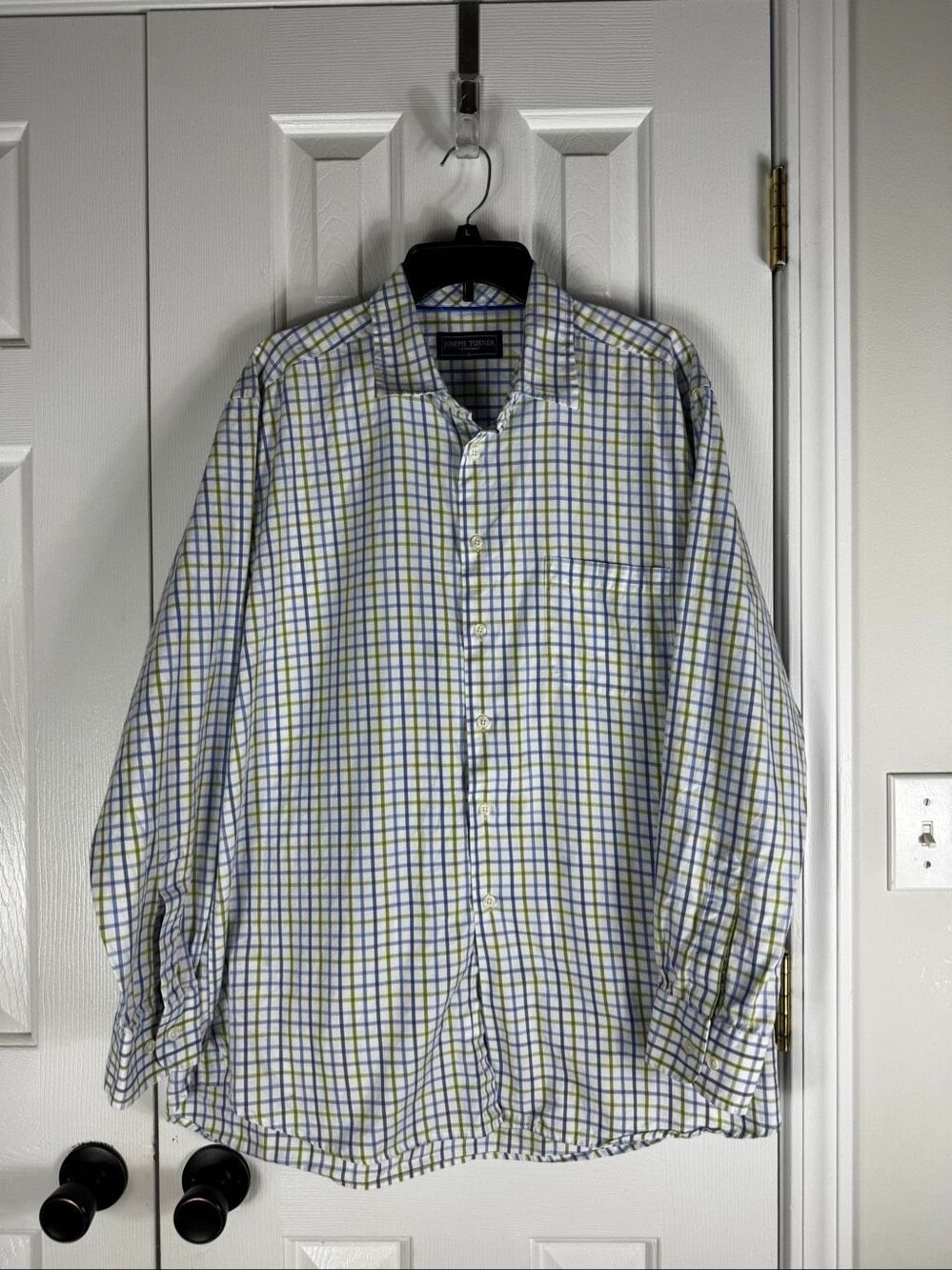 Joseph Turner Mens Long Sleeve Yorkshire Blue Green Shirt Size XL